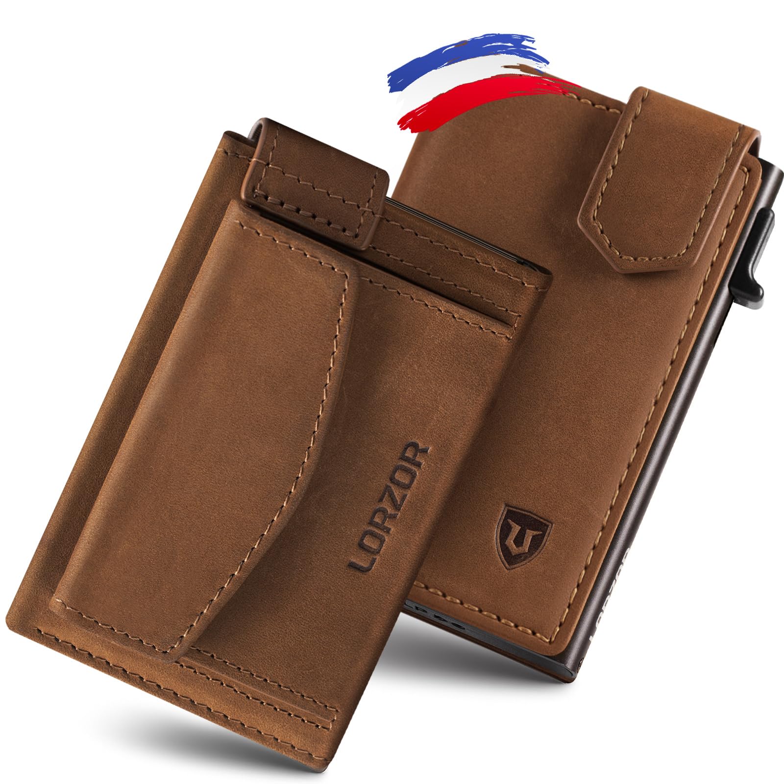 lorzor-leather-wallet-portefeuille-cuir-marron-10-cartes-rfid image 1