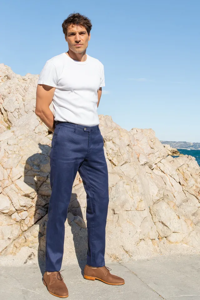 le-pantalon-chinos-homme-chino-coton-lin-pantalon-bleu-roi-64-lin image 1