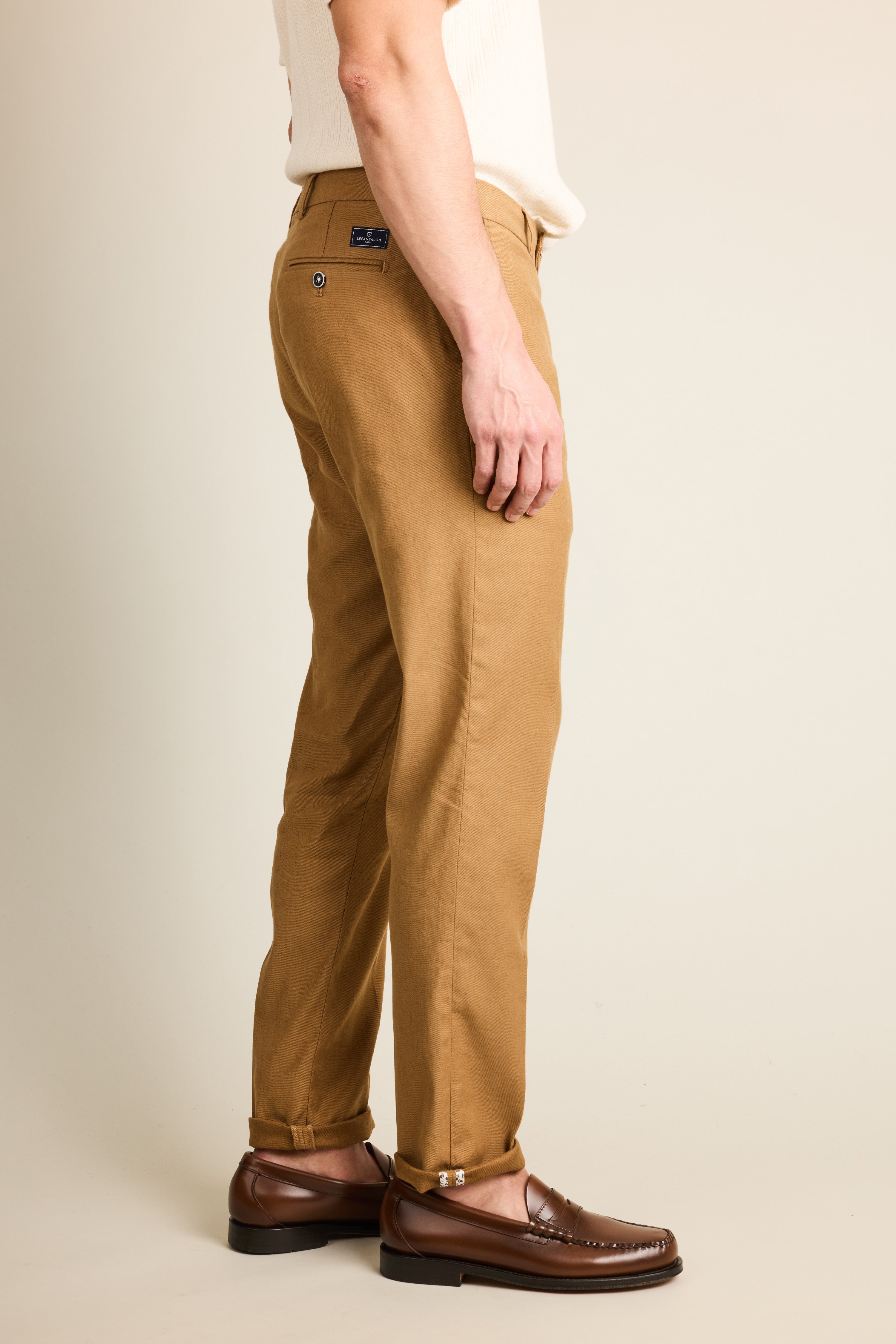 le-pantalon-chinos-homme-caramel-chino-coton-lin image 4