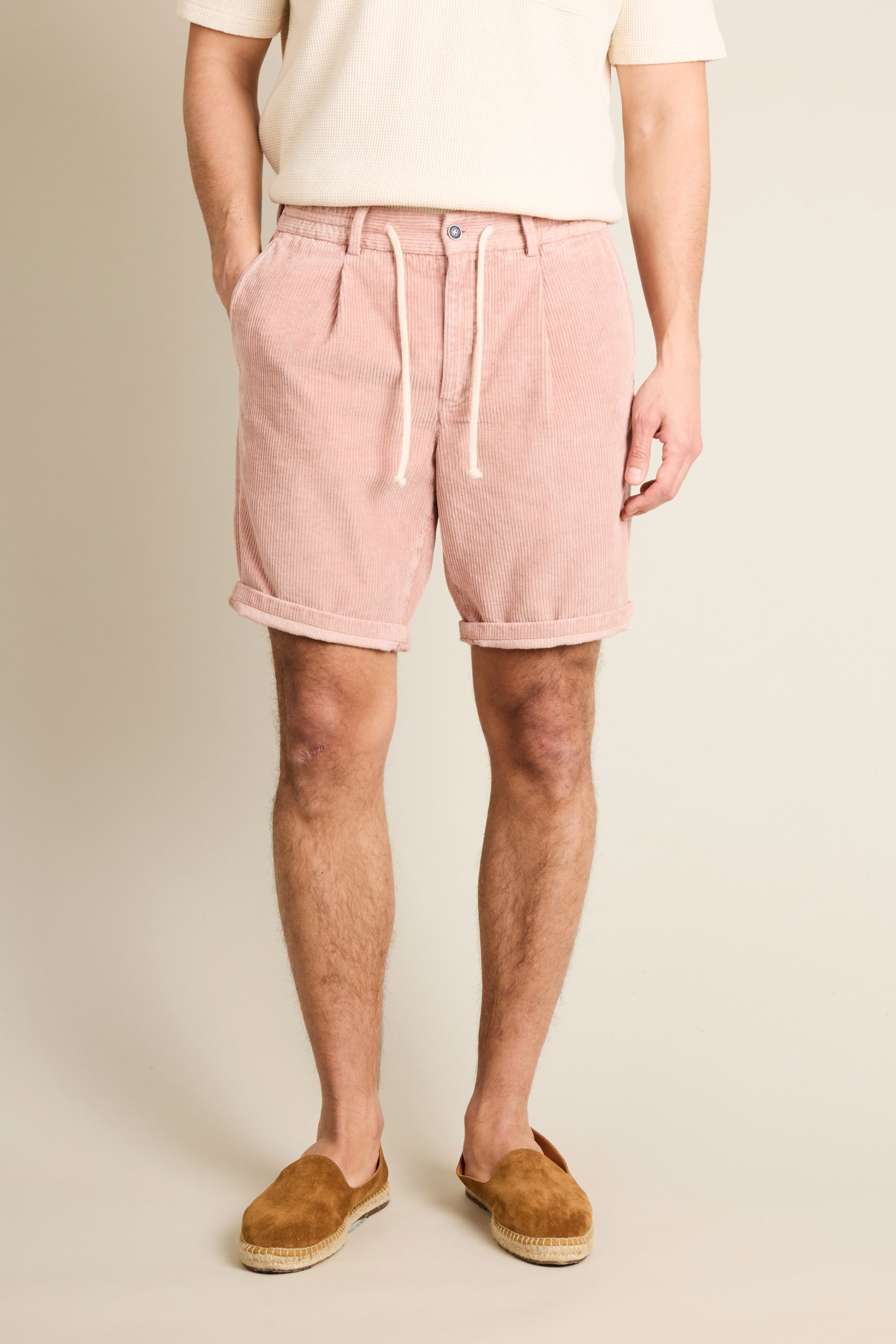 le-pantalon-bermuda-velours-vieux-rose-short-coton-lin image 1