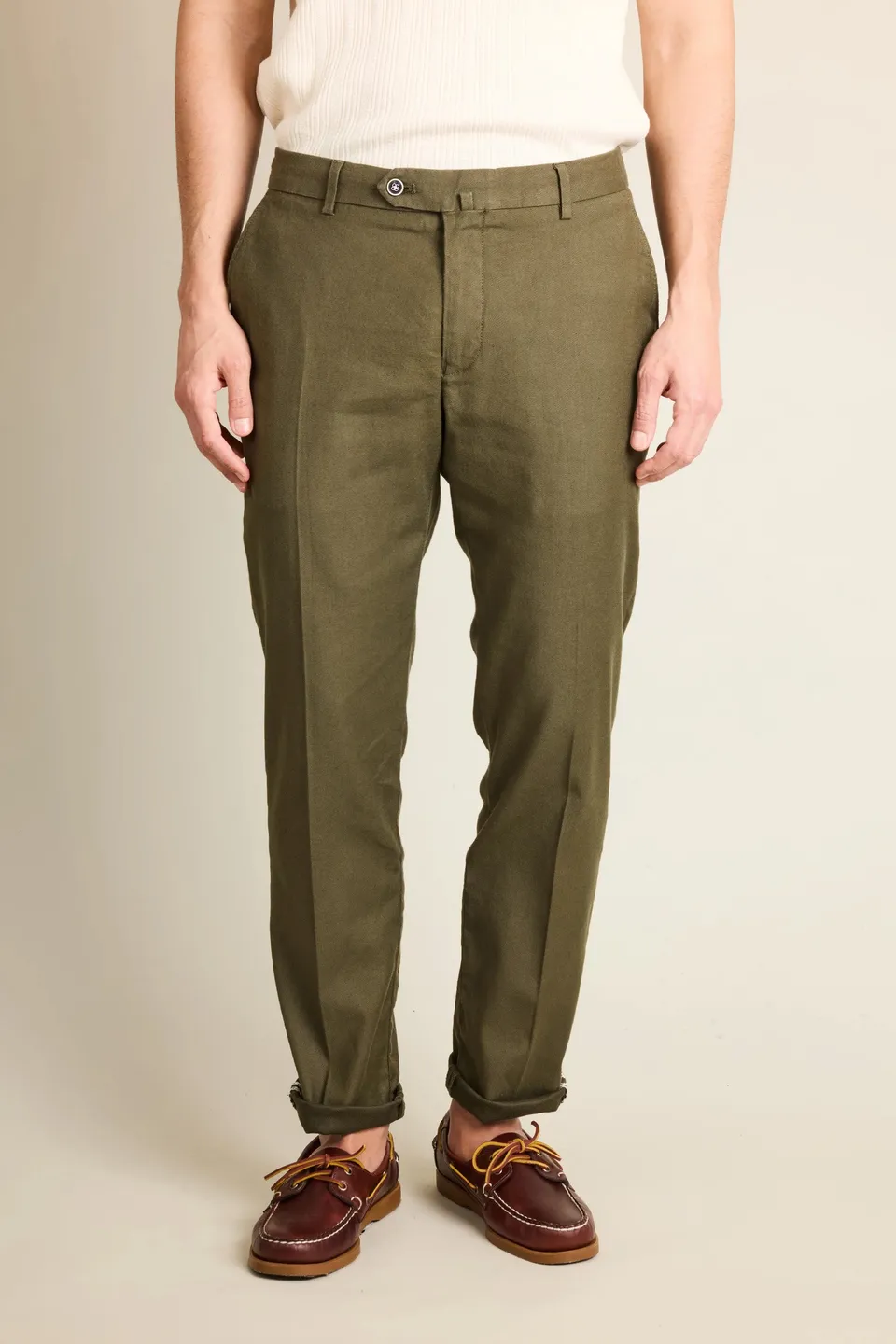 le-pantalon-chinos-homme-chino-coton-lin-kaki-fonc-l-ger image 1