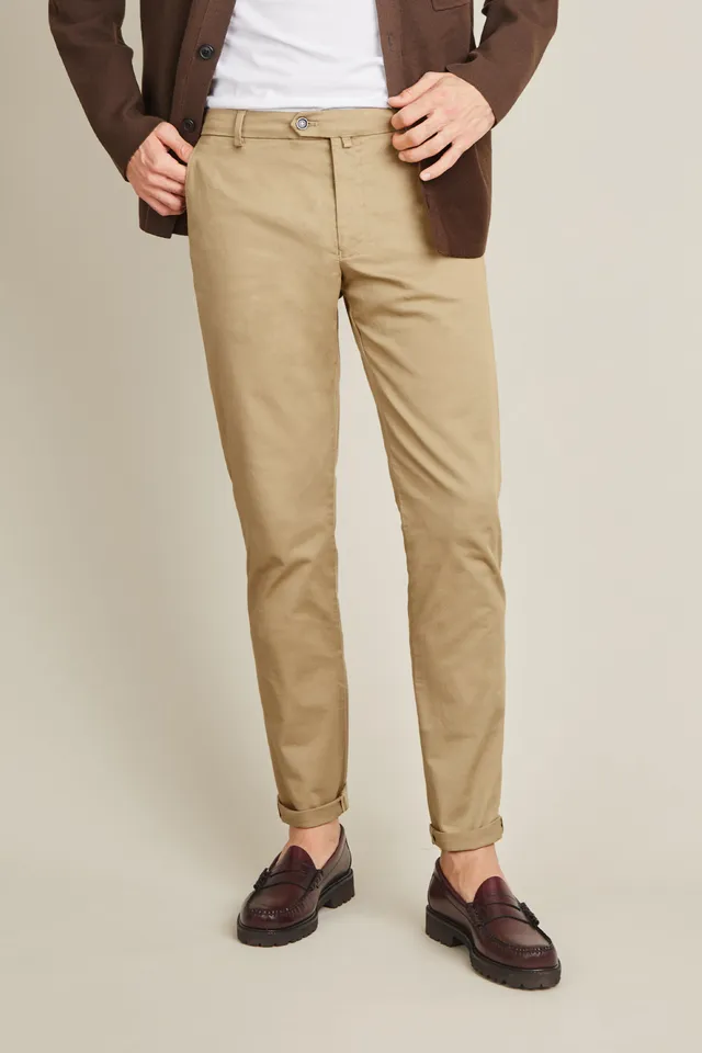 le-pantalon-chino-homme-classique-beige-coton-semi-slim image 1