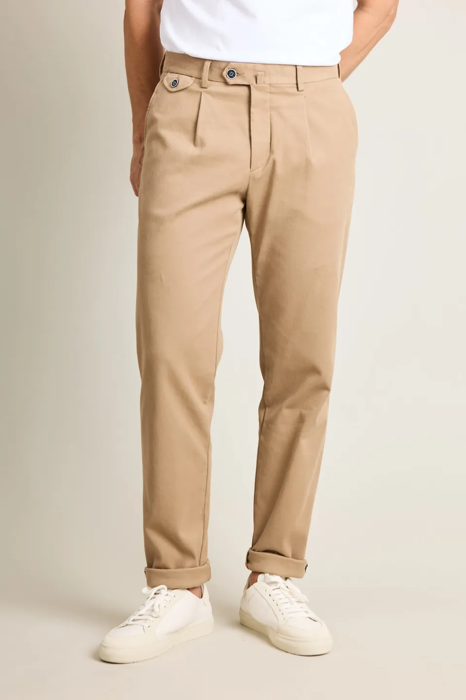 le-pantalon-chinos-homme-chino-pinces-beige-coton image 1