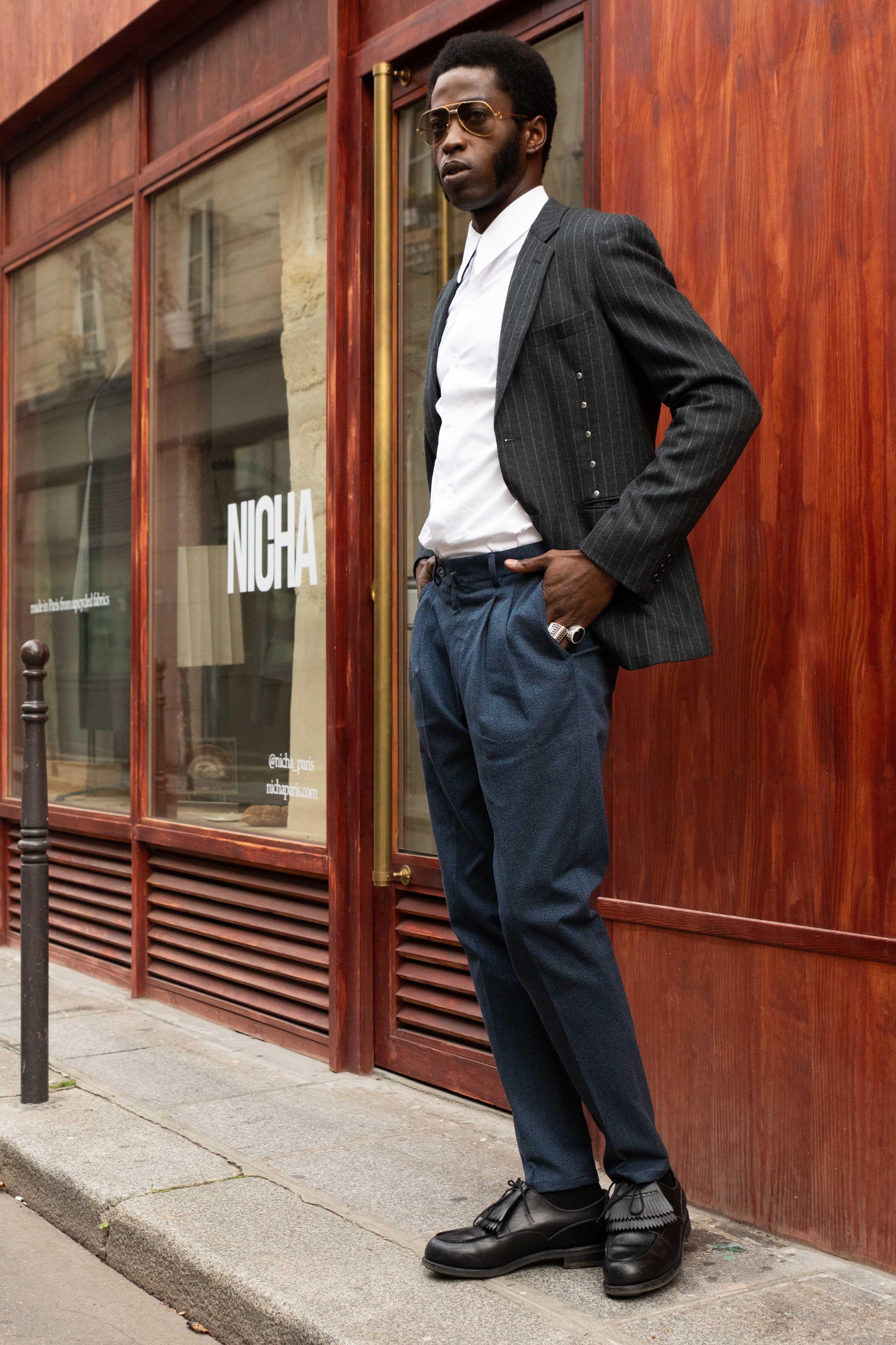 le-pantalon-flanelle-double-pinces-pantalon-bleu-whipcord image 2