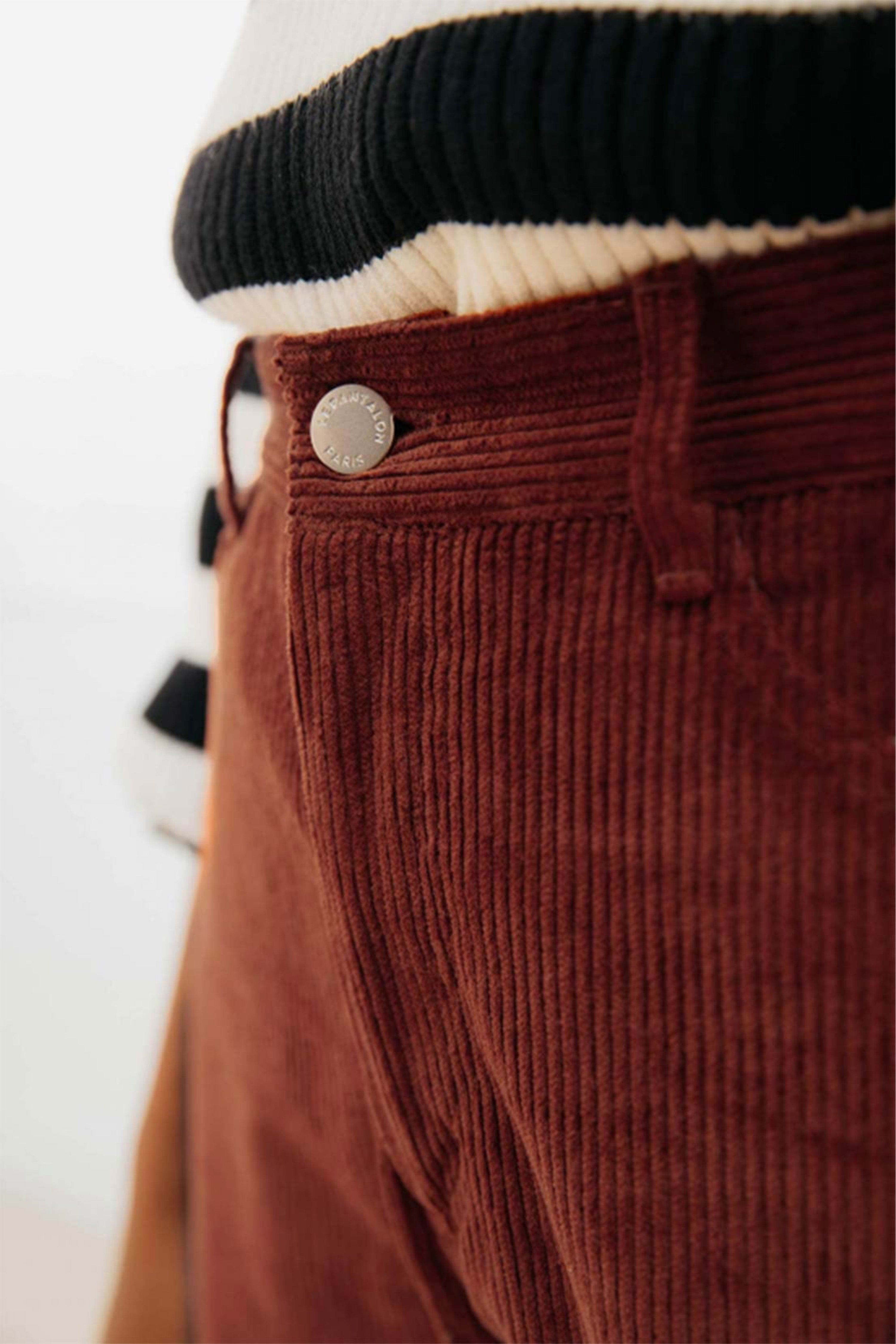 le-pantalon-pantalon-velours-droit-rouge-brique-taille-haute image 2