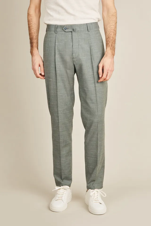 le-pantalon-fm-lpp-10-pantalon-pinces-vert-laine-lin-soie image 1