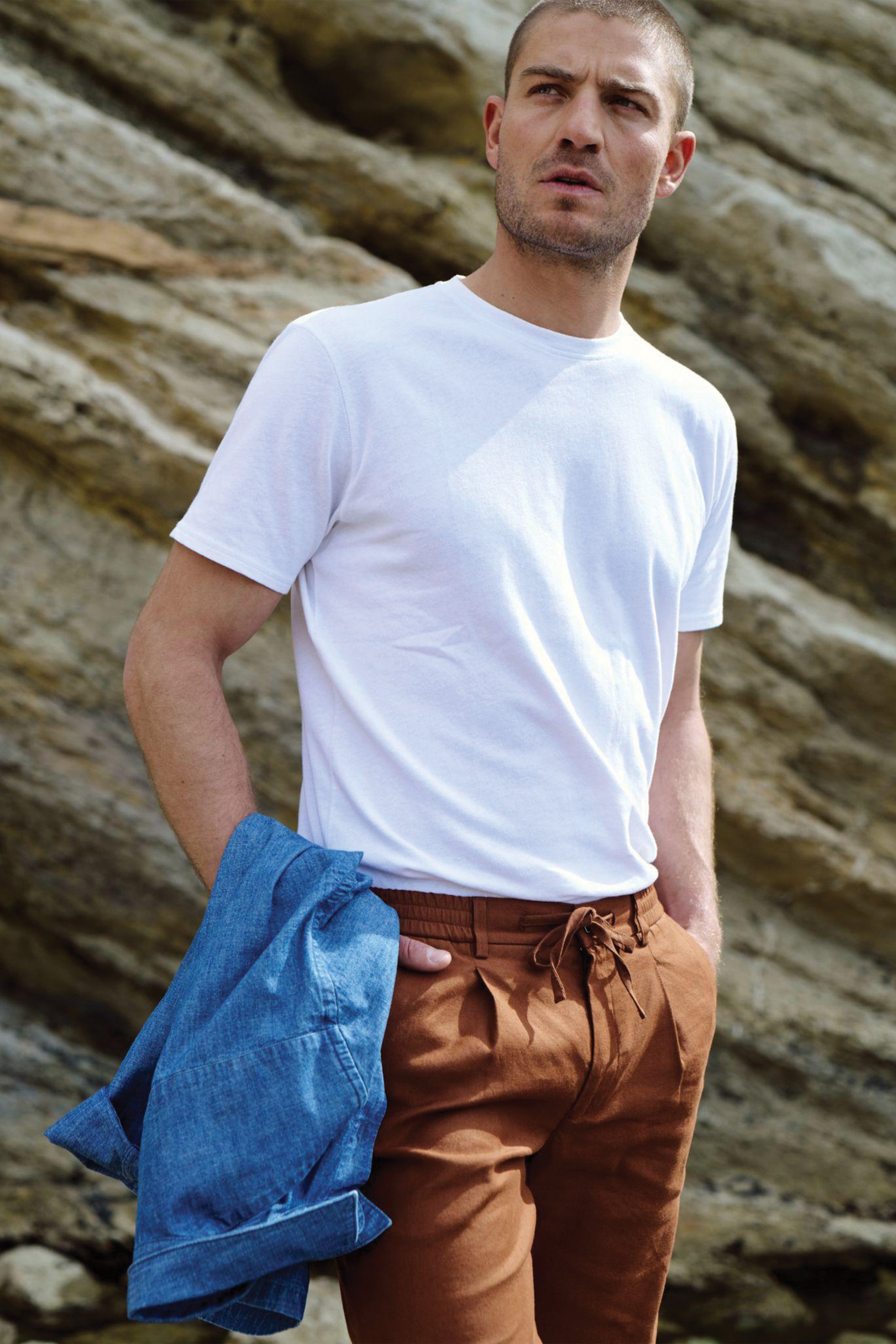 le-pantalon-t-shirts-homme-tee-shirt-coton-lin-blanc-droit image 2