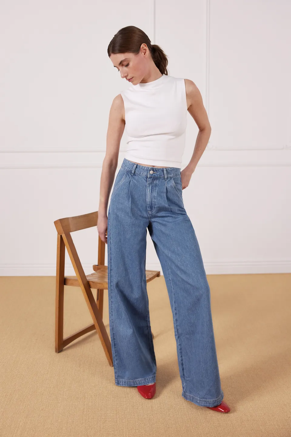 le-pantalon-pinces-middle-blue-large-lyocell-taille-haute image 1