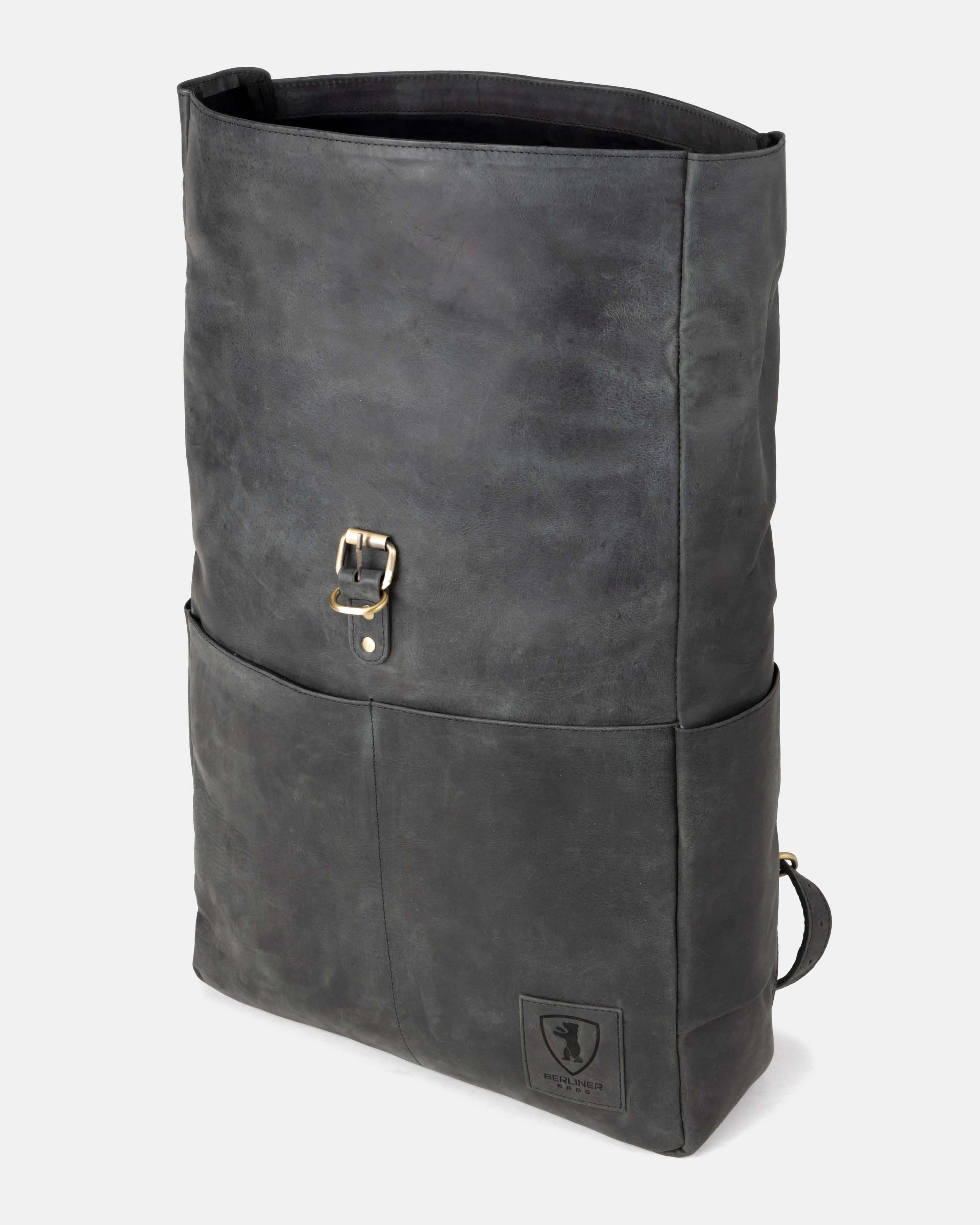 berliner-bags-paris-sac-dos-cuir-gris-fonc-rolltop image 4