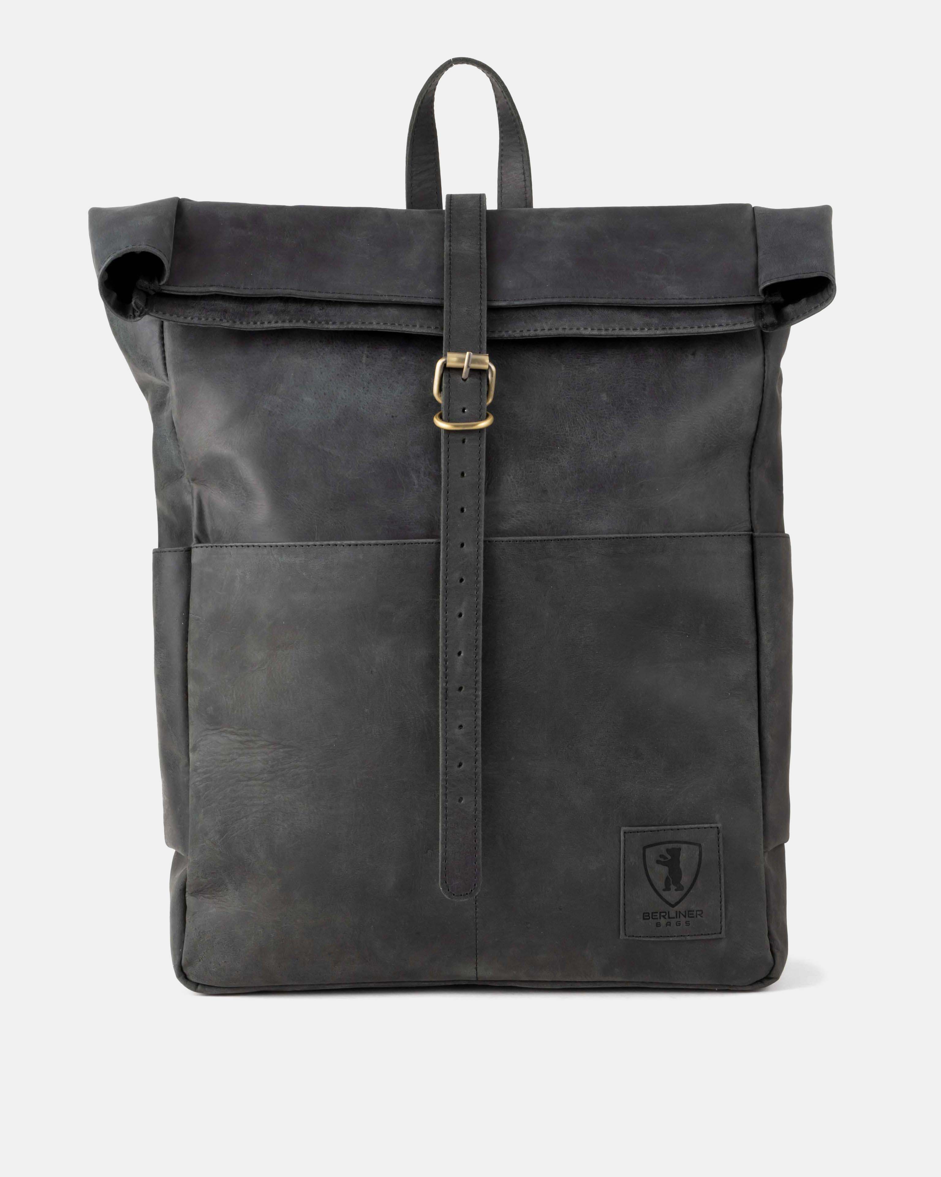 berliner-bags-paris-sac-dos-cuir-gris-fonc-rolltop image 1