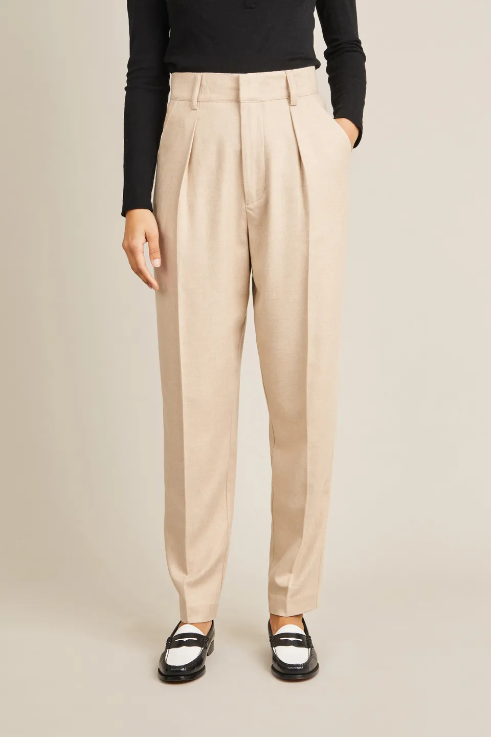 le-pantalon-cigarette-flanelle-beige-pantalon-laine-chaud image 1