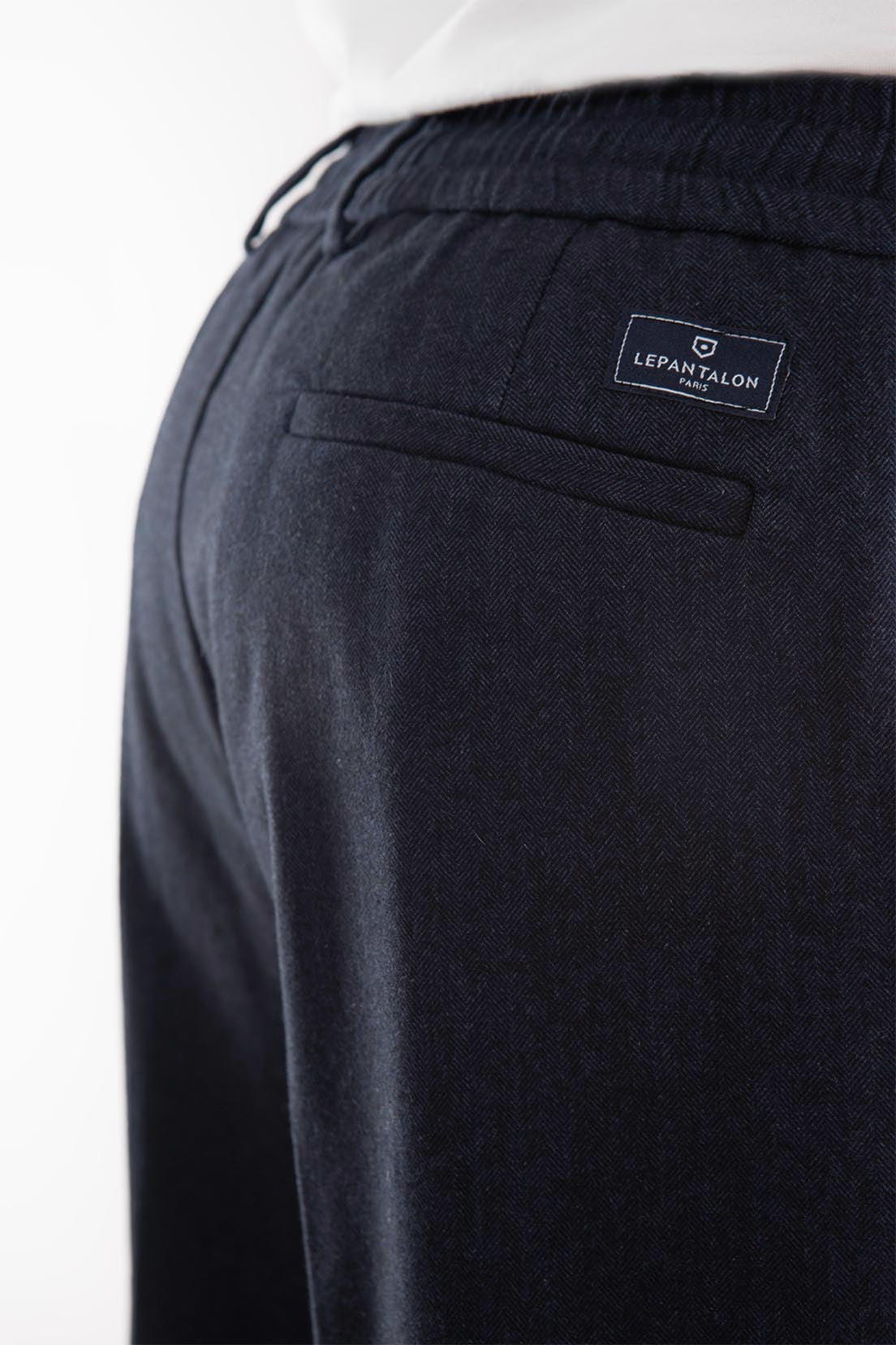 le-pantalon-pantalon-pinces-chaud-bleu-marine-flanelle-coton image 3