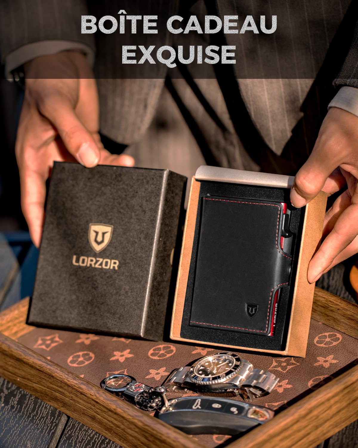 lorzor-porte-carte-homme-noir-rouge-cuir-rfid-10-cartes image 8