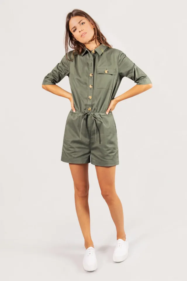 le-pantalon-combishort-kaki-femme-coton image 1