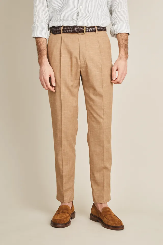 le-pantalon-pinces-l-ger-brun-pantalon-lin-laine-soie image 1
