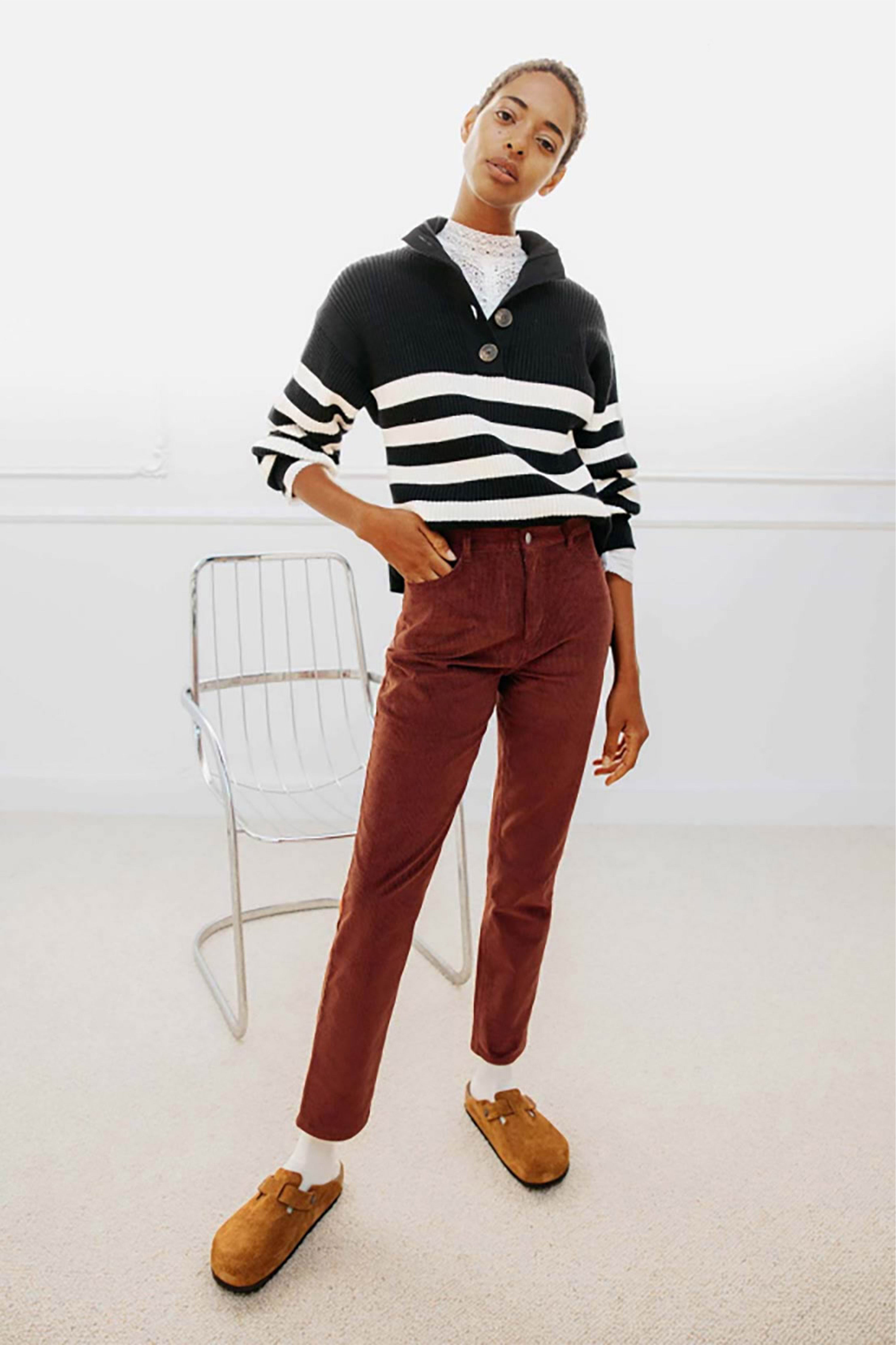 le-pantalon-pantalon-velours-droit-rouge-brique-taille-haute image 1