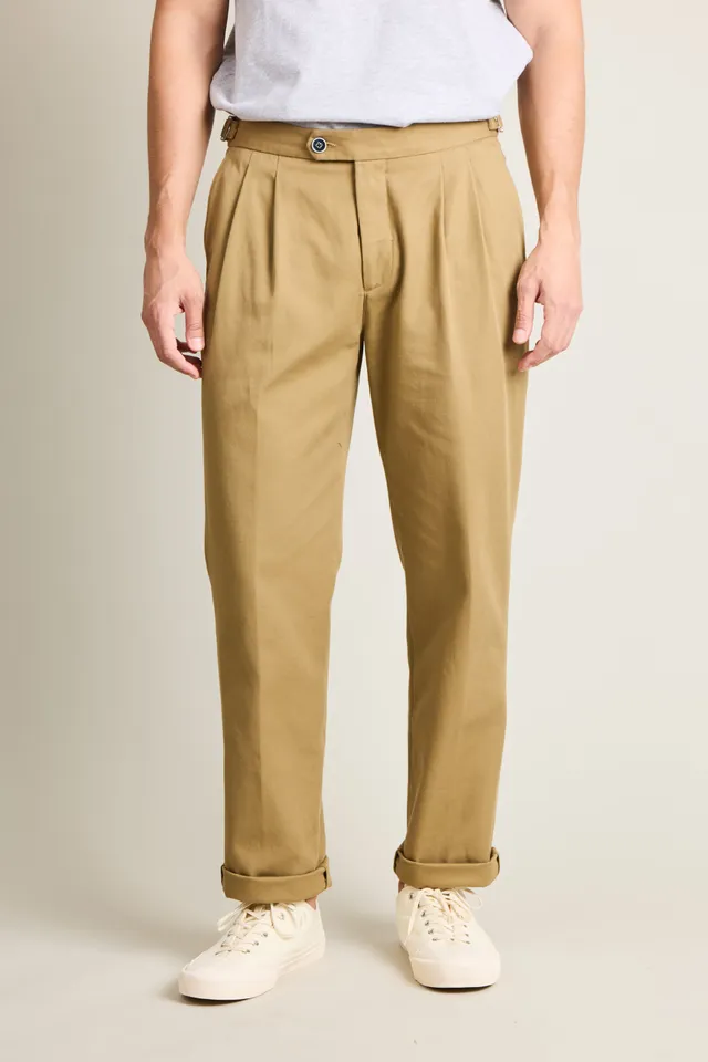 le-pantalon-chino-droit-double-pinces-beige-fonc-coton image 1