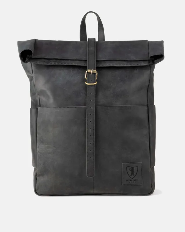 berliner-bags-paris-sac-dos-cuir-gris-fonc-rolltop image 1