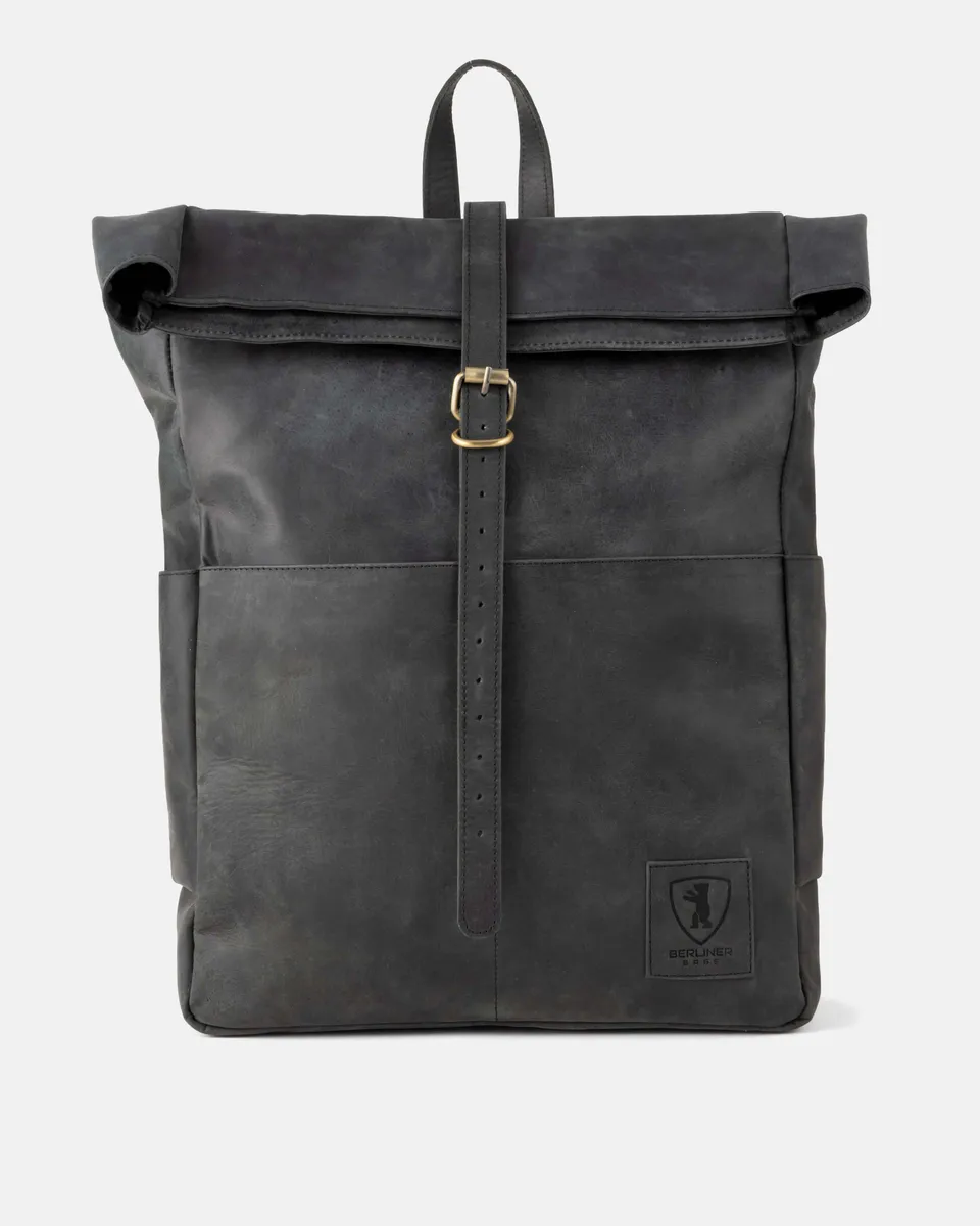 berliner-bags-paris-sac-dos-cuir-gris-fonc-rolltop image 1