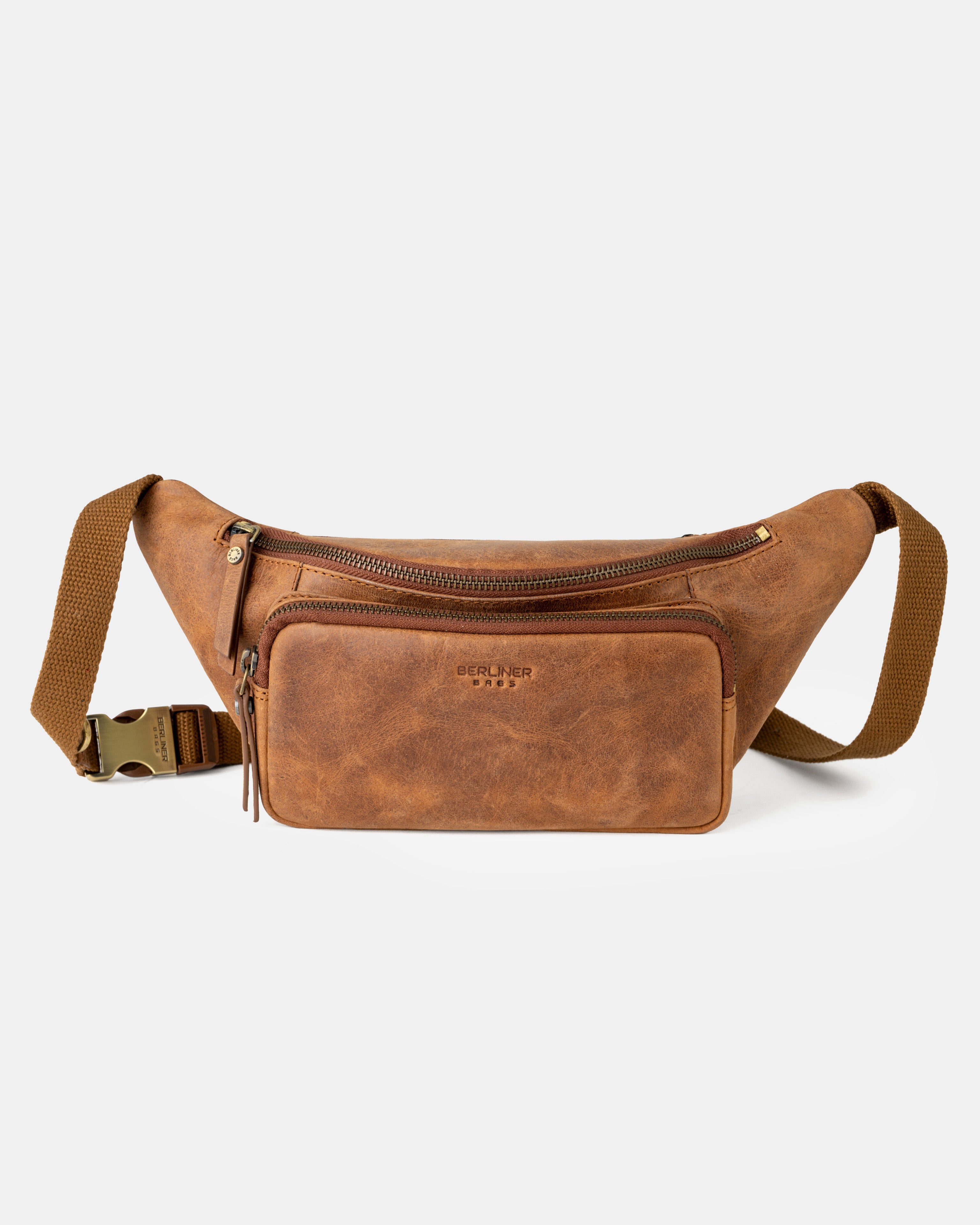 berliner-bags-sam-sac-banane-cuir-camel-vintage image 1