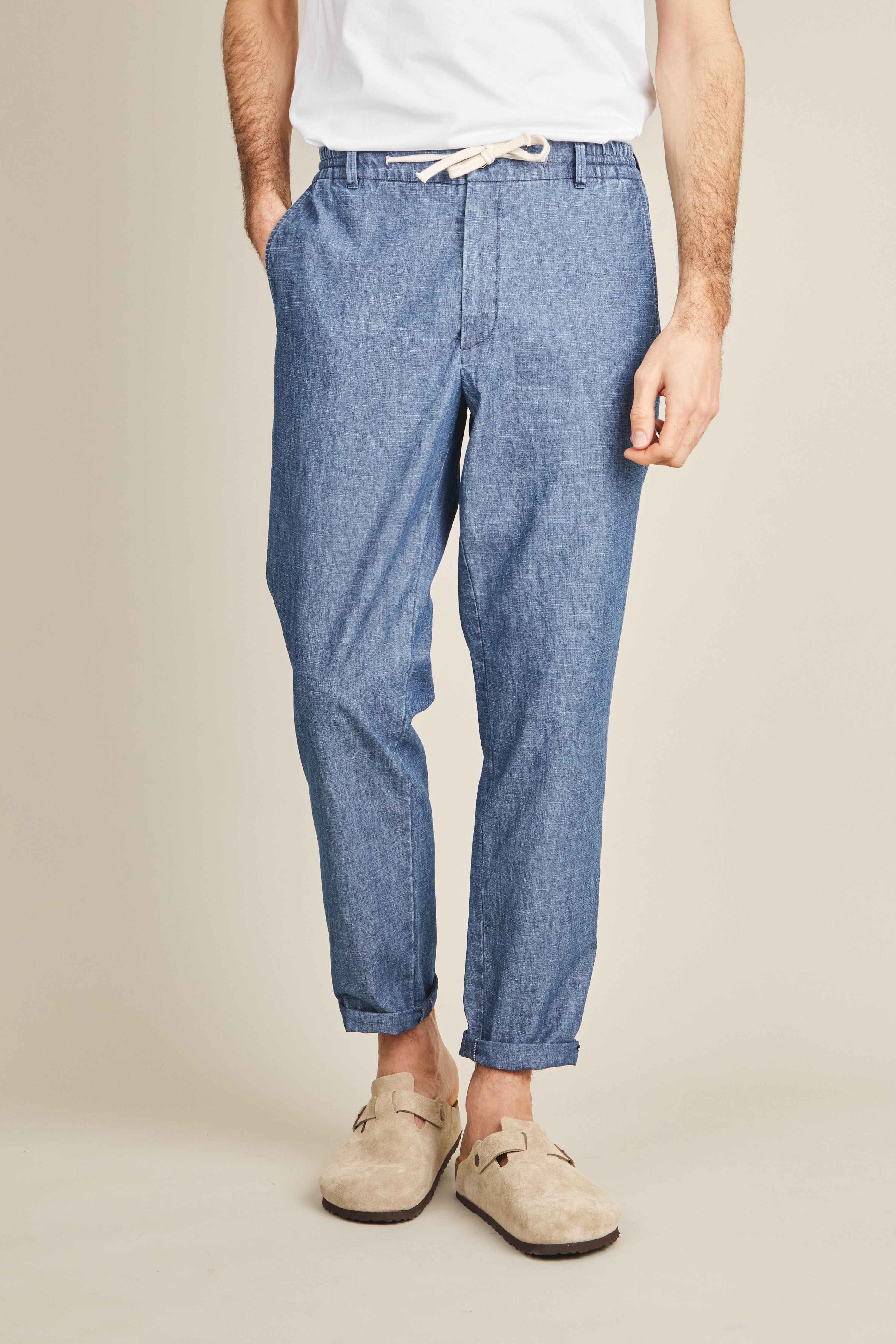 le-pantalon-jogpant-chambray-bleu-pantalon-homme-coton image 1