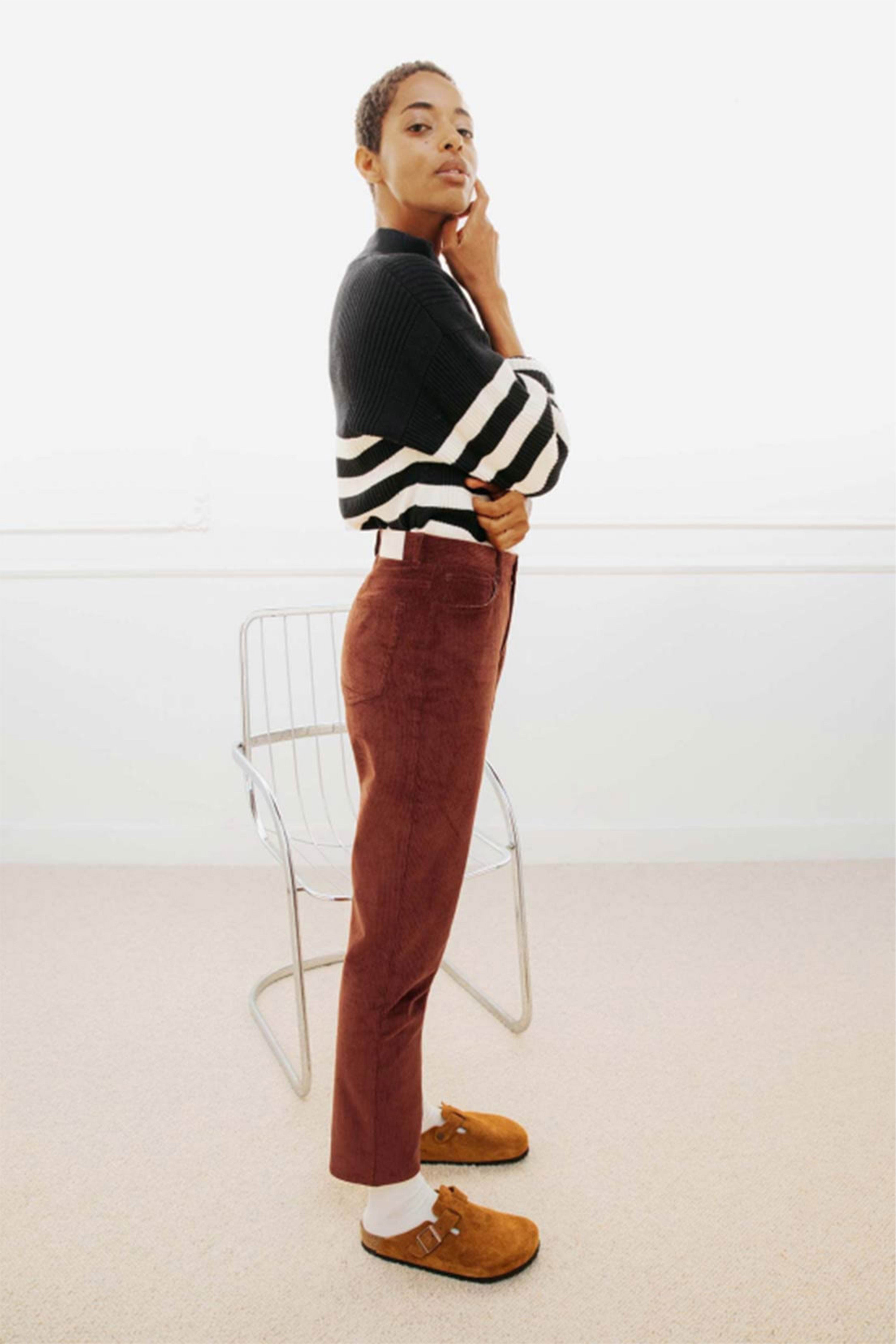 le-pantalon-pantalon-velours-droit-rouge-brique-taille-haute image 5