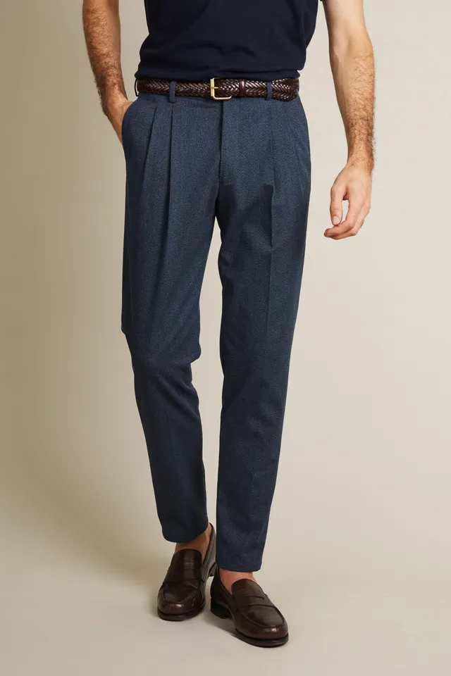 le-pantalon-flanelle-double-pinces-pantalon-bleu-whipcord image 1