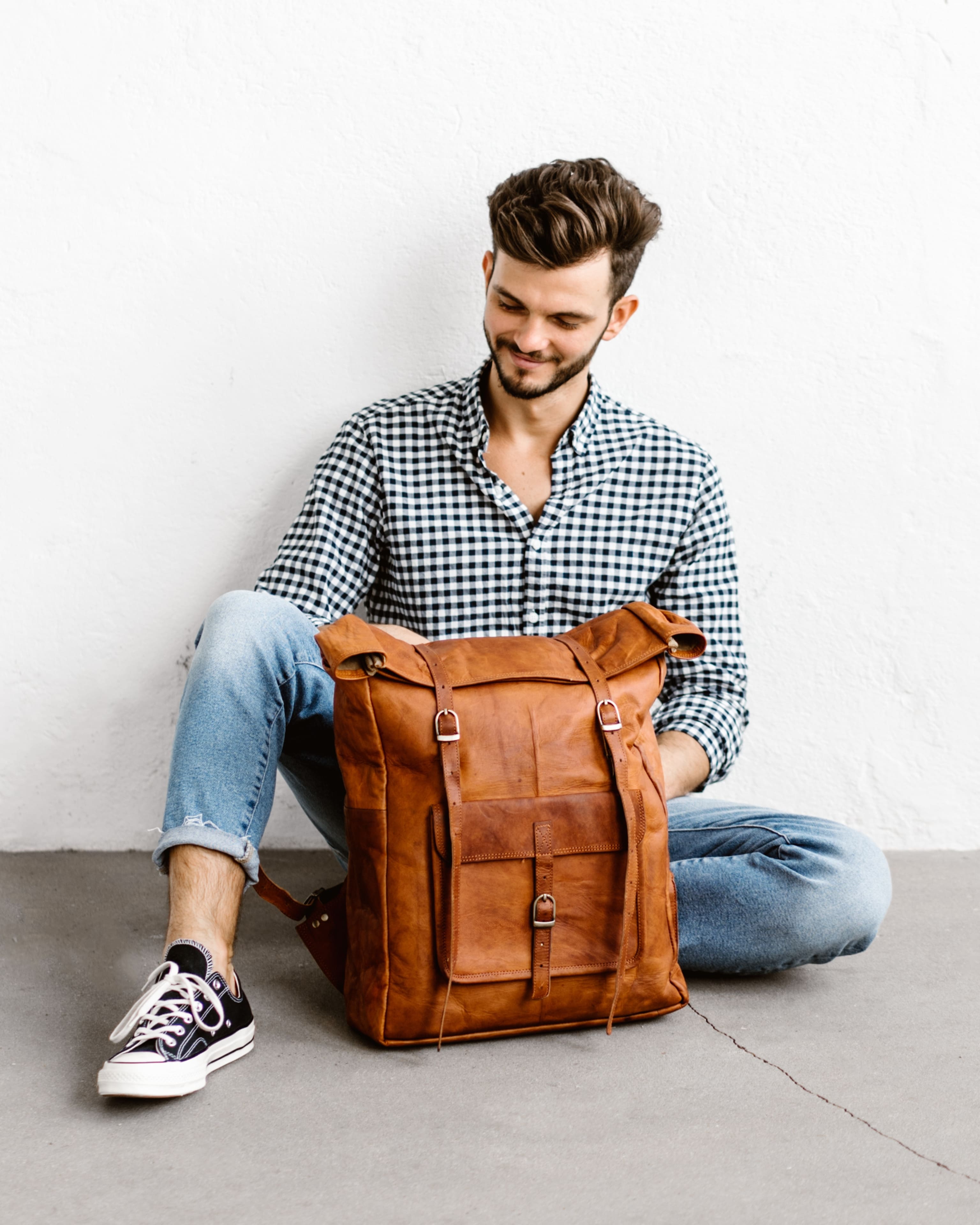 berliner-bags-leeds-xl-vintage-sac-dos-cuir-marron image 8