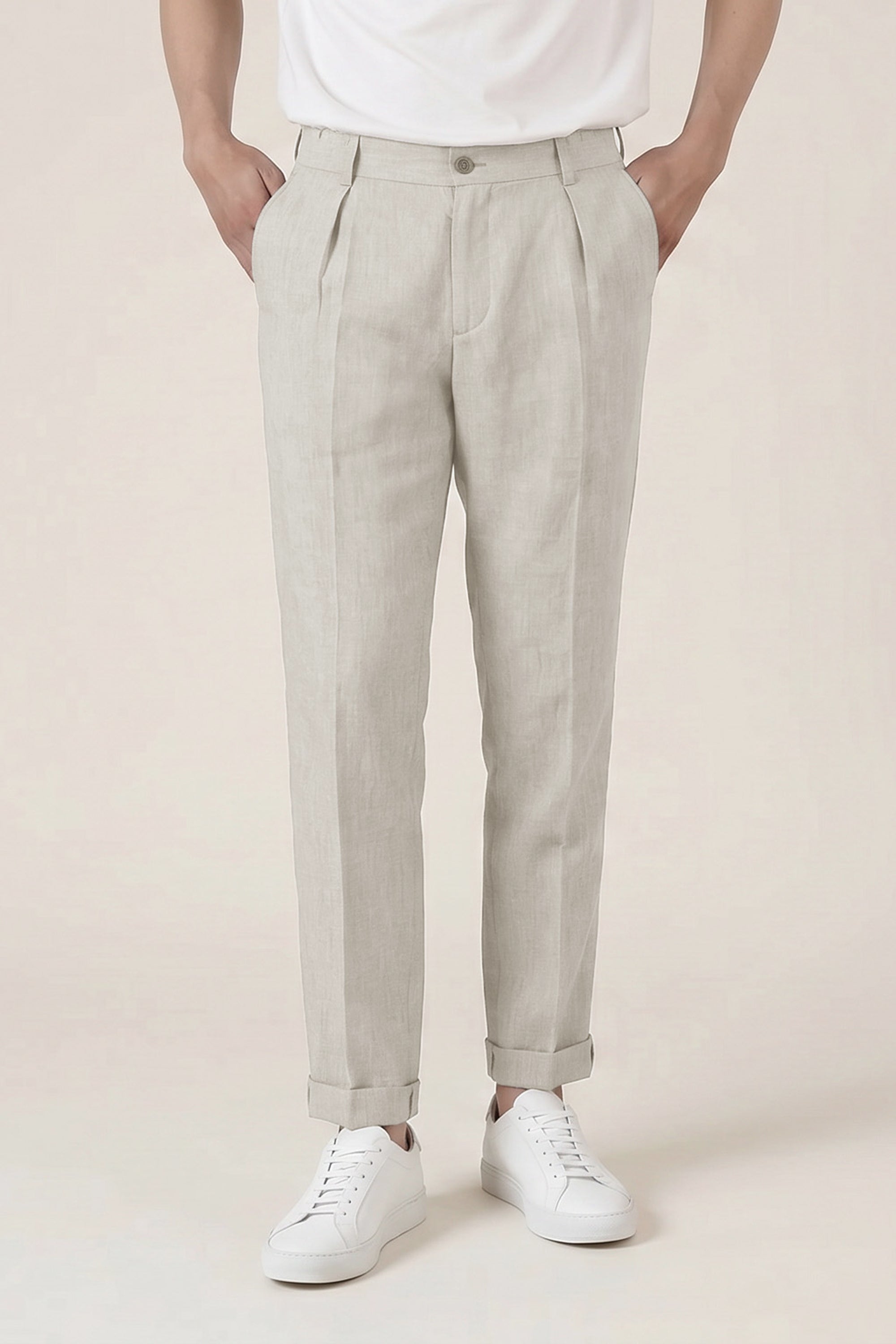 le-pantalon-pinces-l-ger-pantalon-gris-clair-lin image 1
