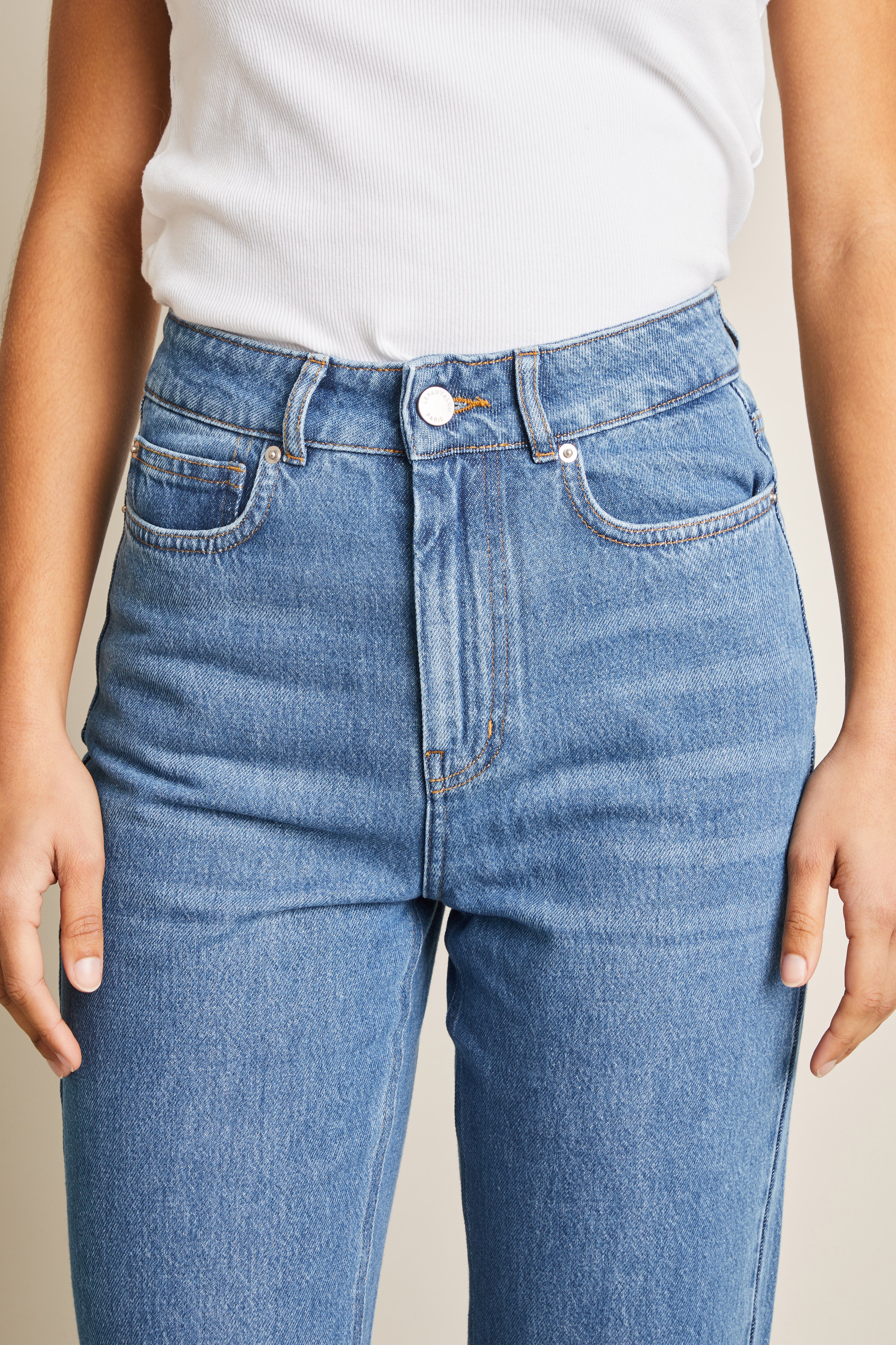 le-pantalon-jean-bootcut-bleu-femme-taille-haute-coton image 2