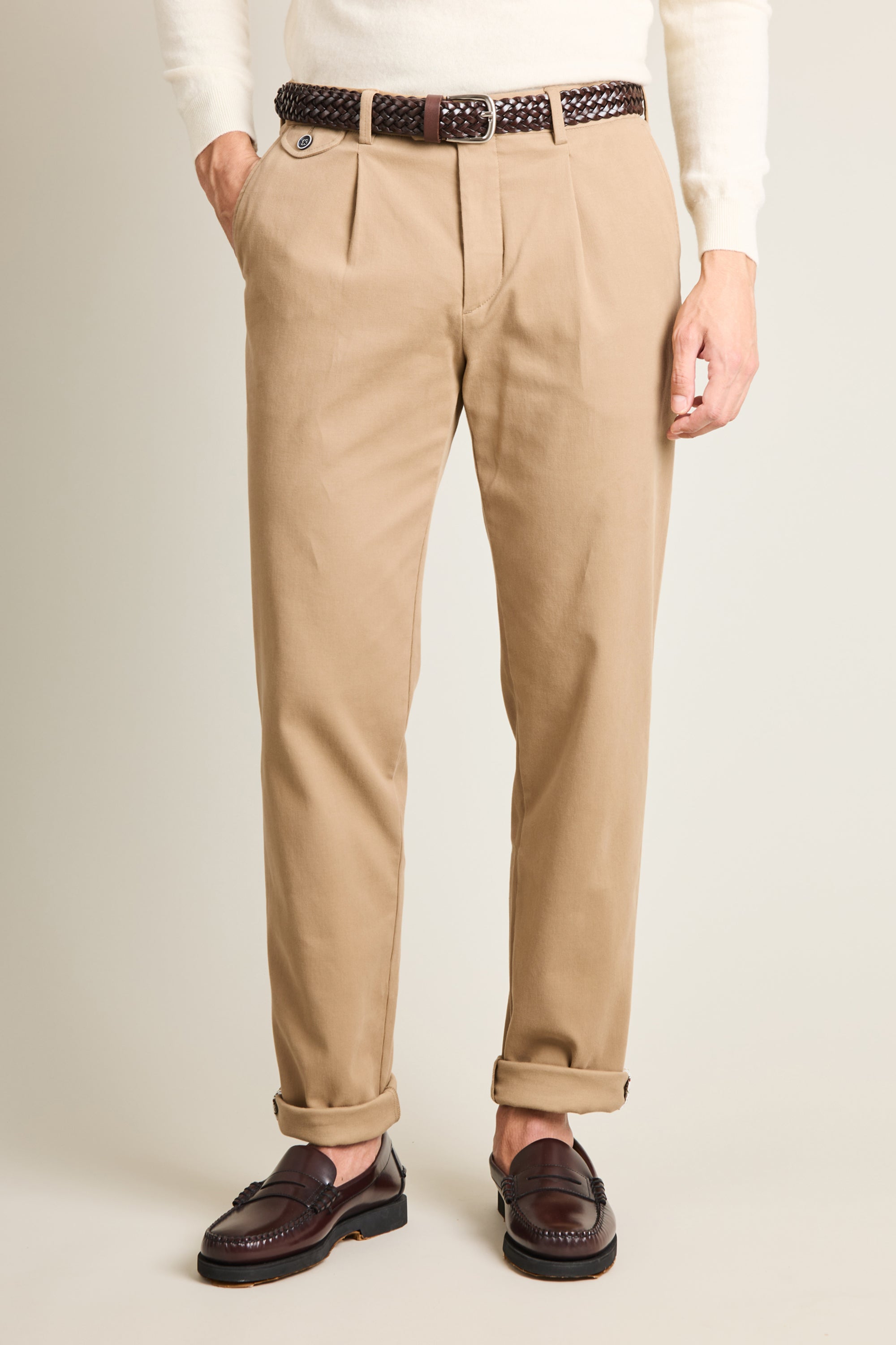 le-pantalon-chinos-homme-chino-pinces-beige-coton image 7