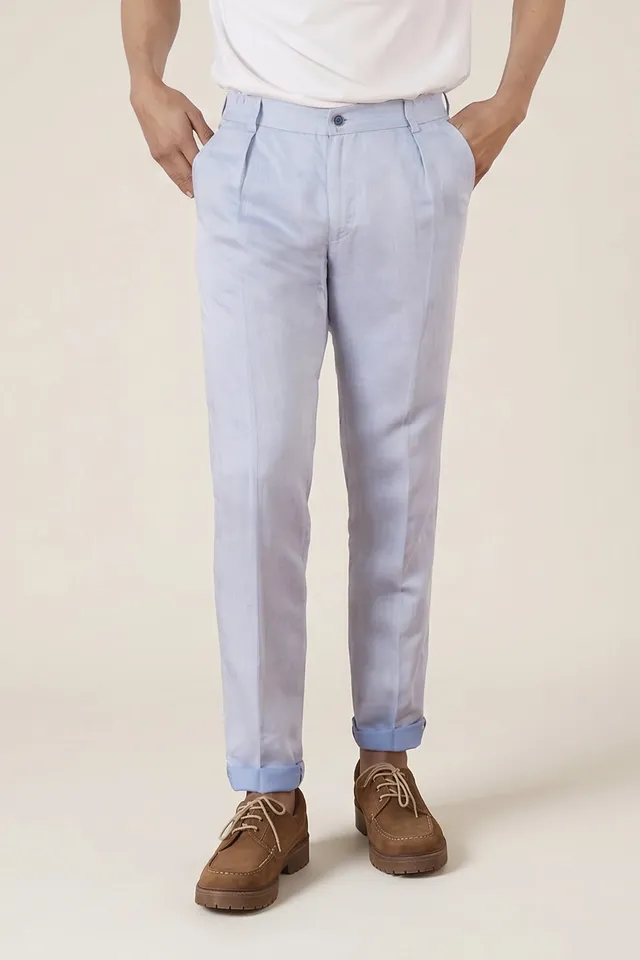 le-pantalon-pantalons-pinces-pantalon-l-ger-bleu-ciel-lin image 1