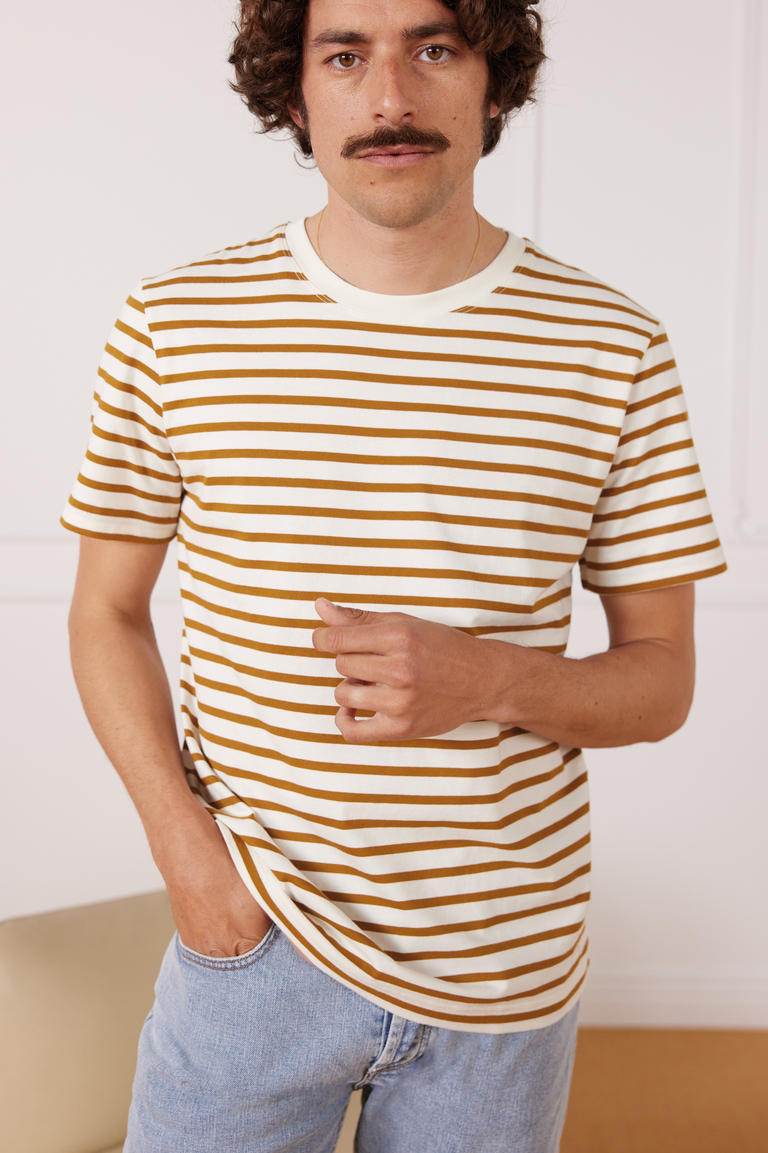 le-pantalon-t-shirts-homme-fm-lptm-2-tee-shirt-marini-re-camel image 3
