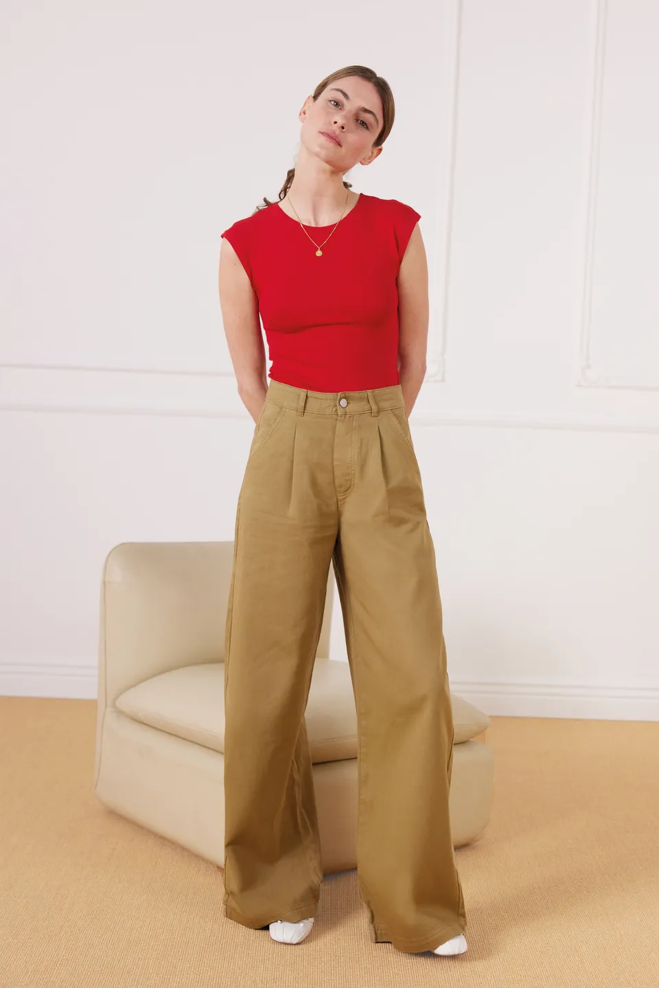 le-pantalon-pinces-beige-fonc-pantalon-coton-large image 1
