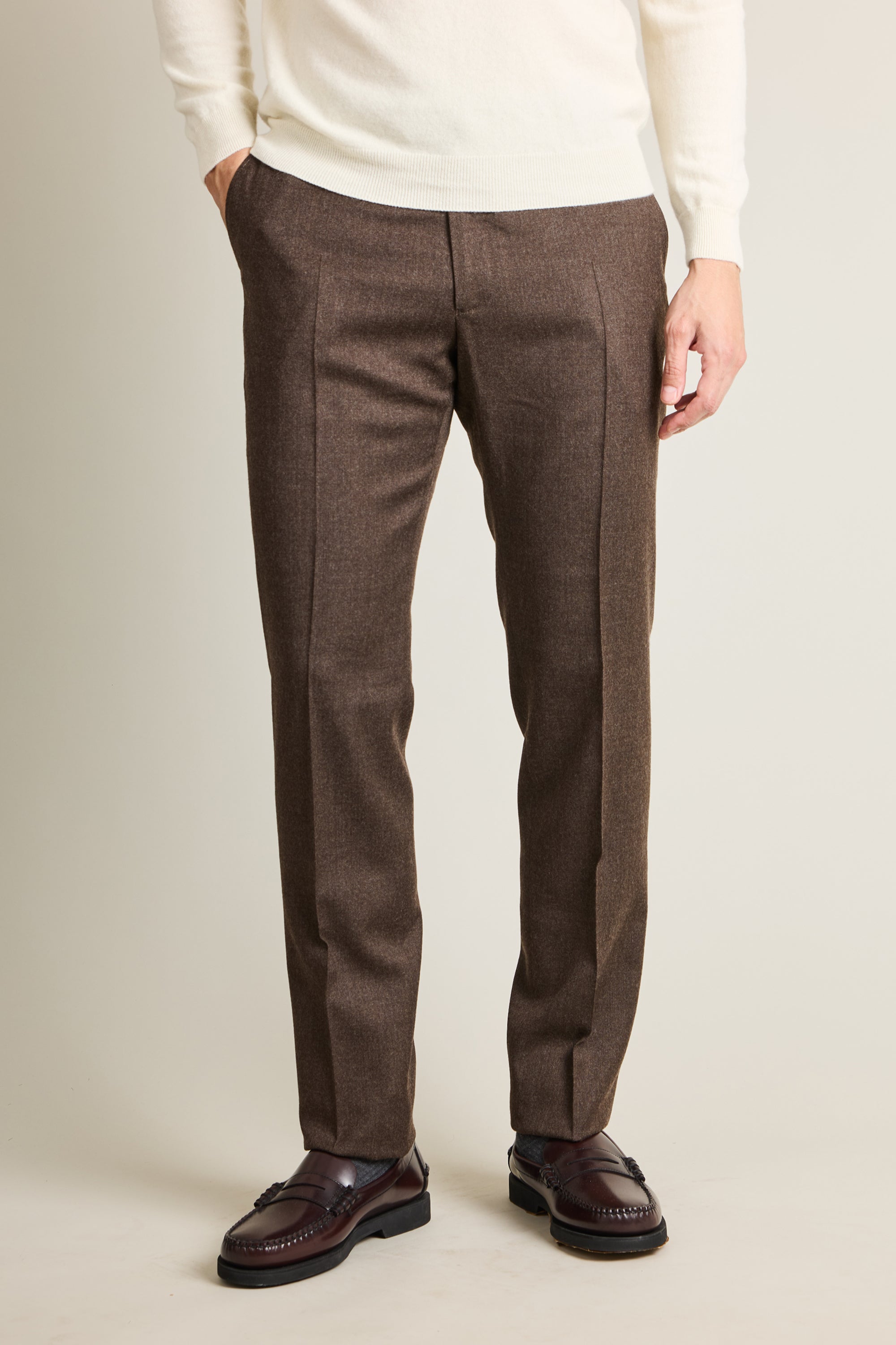 le-pantalon-flanelle-pantalon-stretch-marron-laine-m-rinos image 5