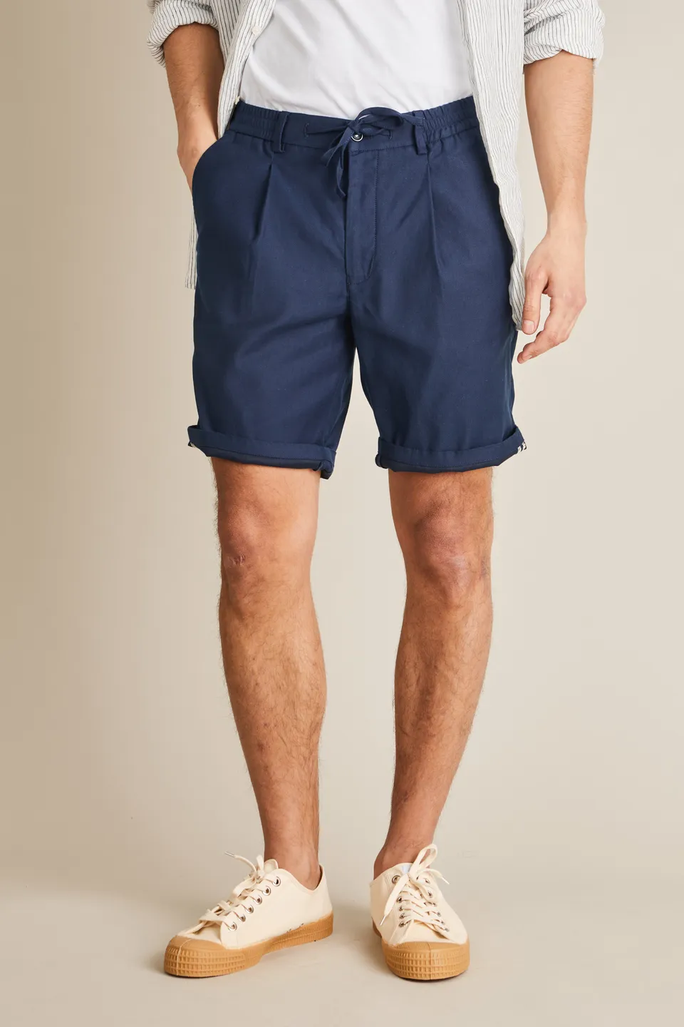 le-pantalon-bermudas-homme-bermuda-coton-lin-bleu-marine image 1
