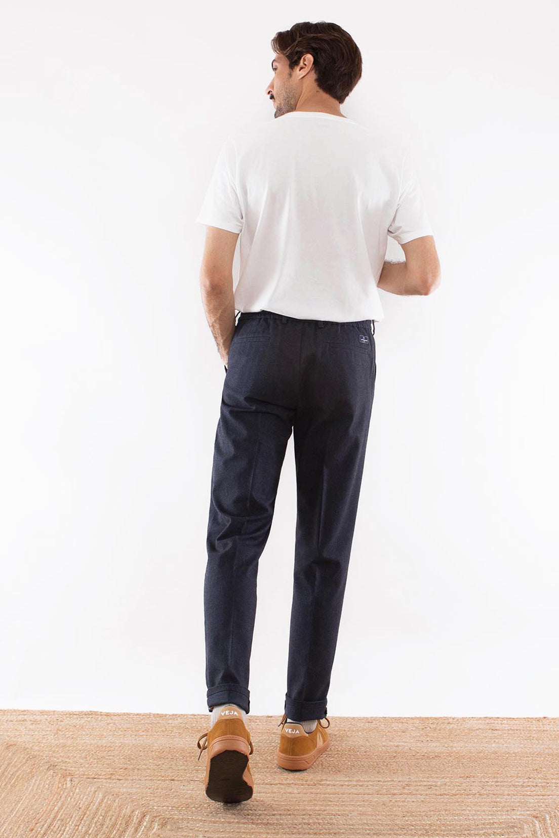 le-pantalon-pantalon-pinces-chaud-bleu-marine-flanelle-coton image 5