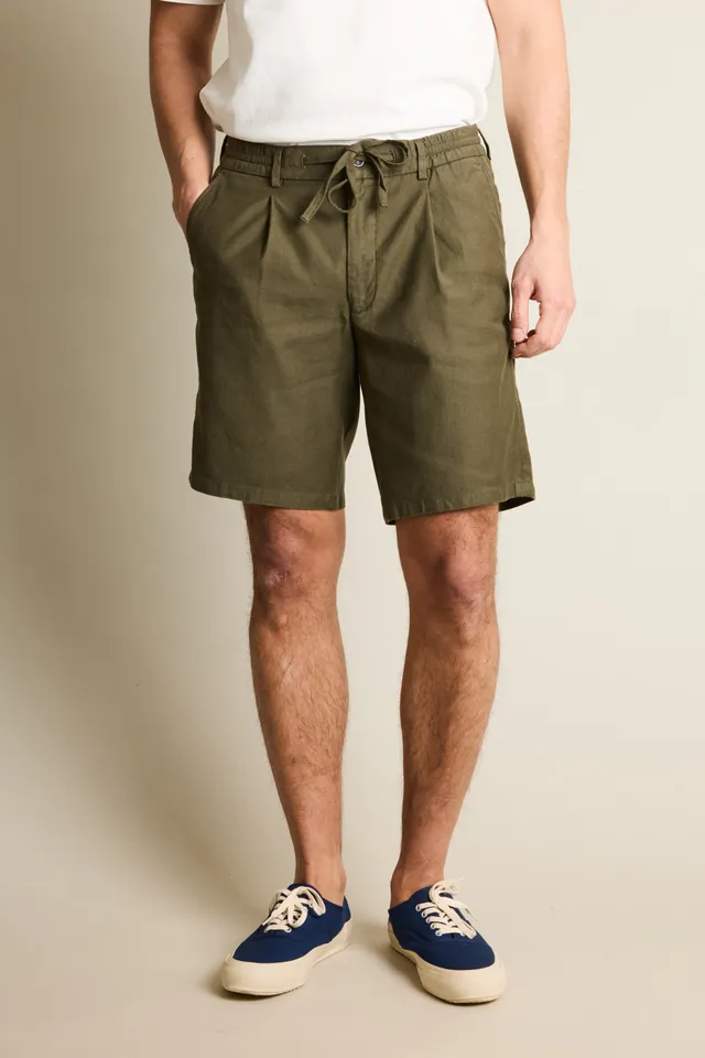 le-pantalon-bermudas-homme-bermuda-coton-lin-kaki-fonc-respirant image 1